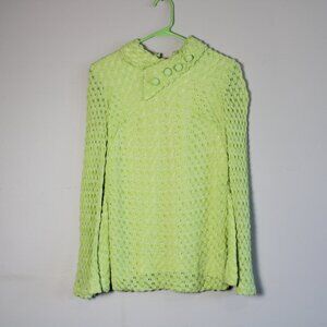Vintage 70s Handmade Vibrant Green Lace Tunic Top XS/S
